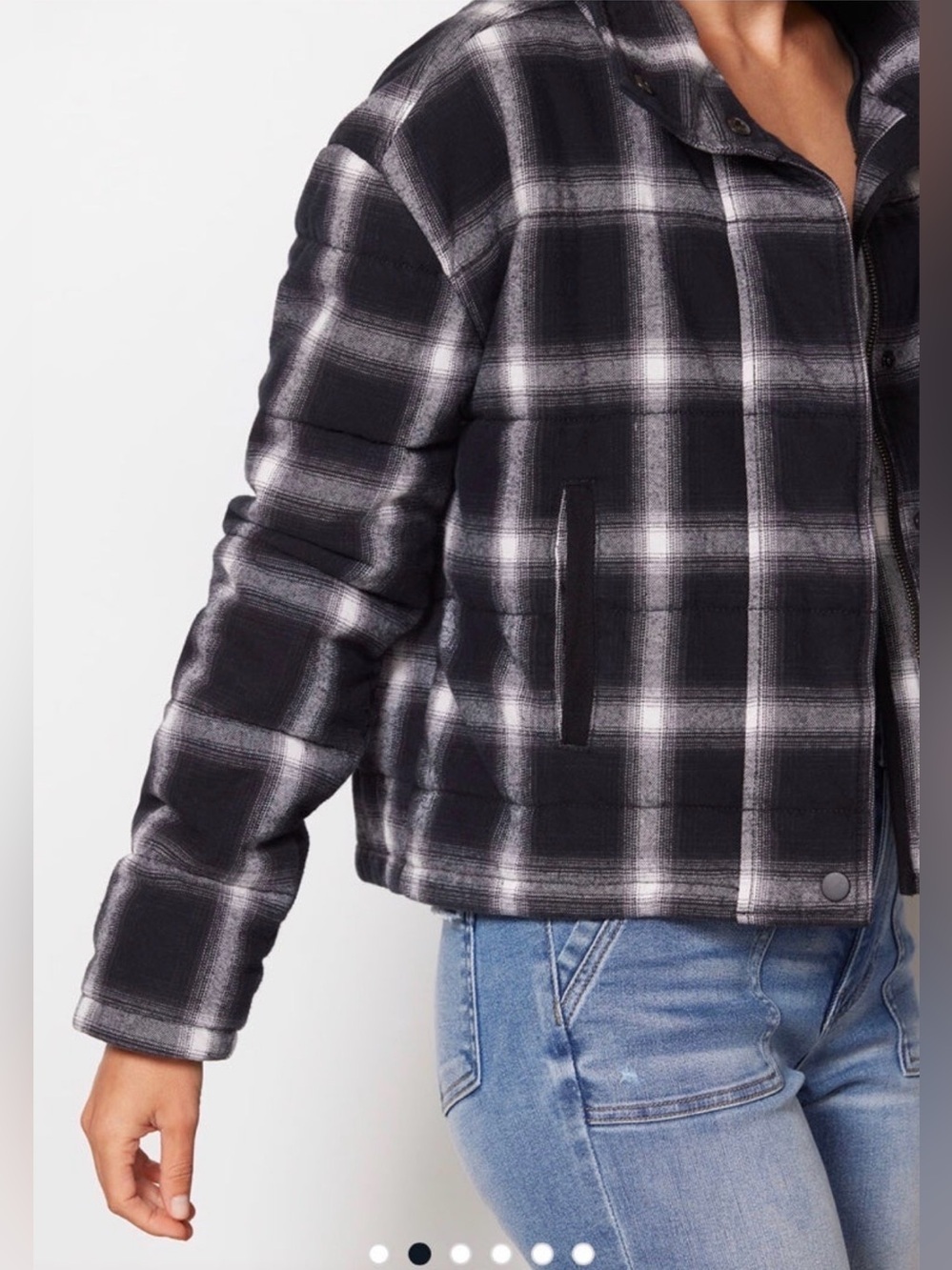 Evereve Lucy Plaid Jacket, Cotton Black/White Plaid, Large - Picture 2 of 15